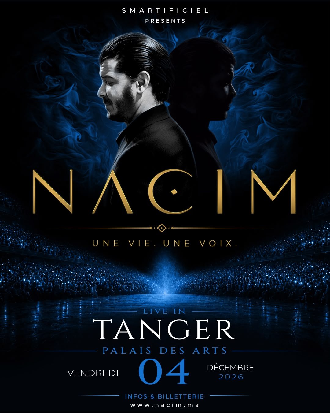 NACIM — Une vie. Une voix. Live in Tanger, Palais des Arts, vendredi 4 décembre 2026.